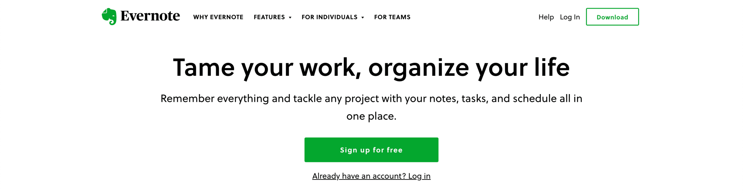 Evernote’s site provides an example of simple SaaS web design
